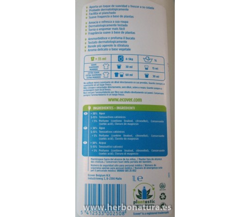Suavizante concentrado plantas 1litro. ECOVER